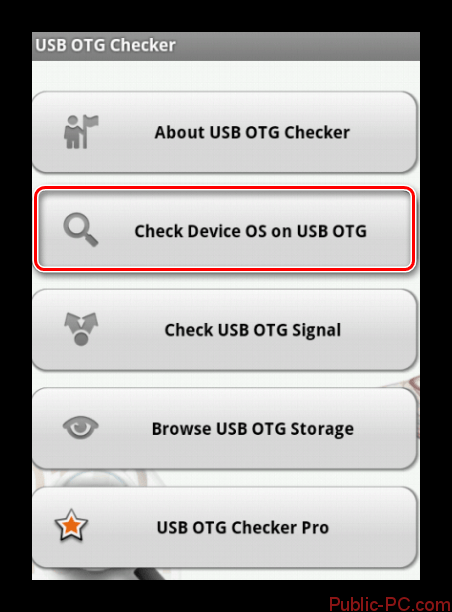 In the application interface, click on the Check Device OS on USB OTG button