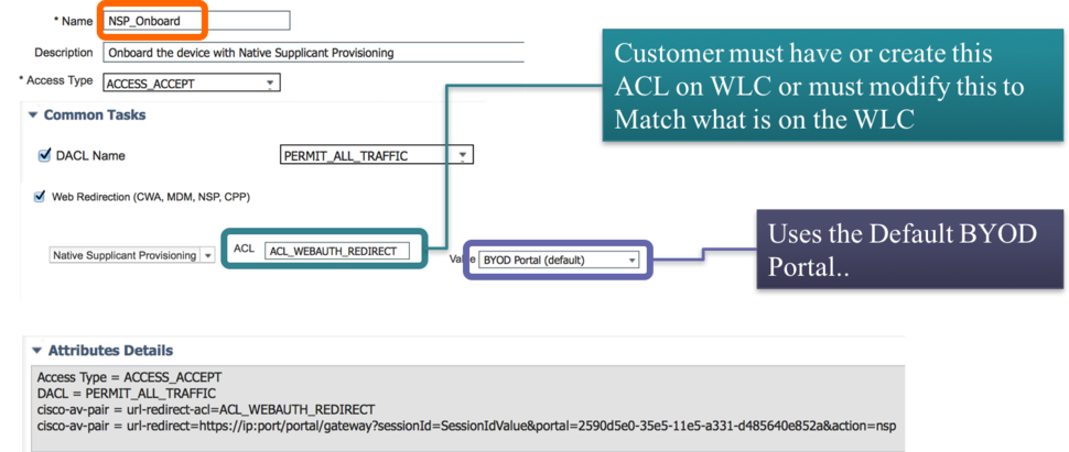 Если ваш WLC использует другой ACL для перенаправления, измените это значение для соответствия